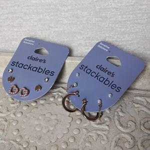 Claire's Stackables Golden and Faux Pearl Earring Sets Qty 2 Sets New